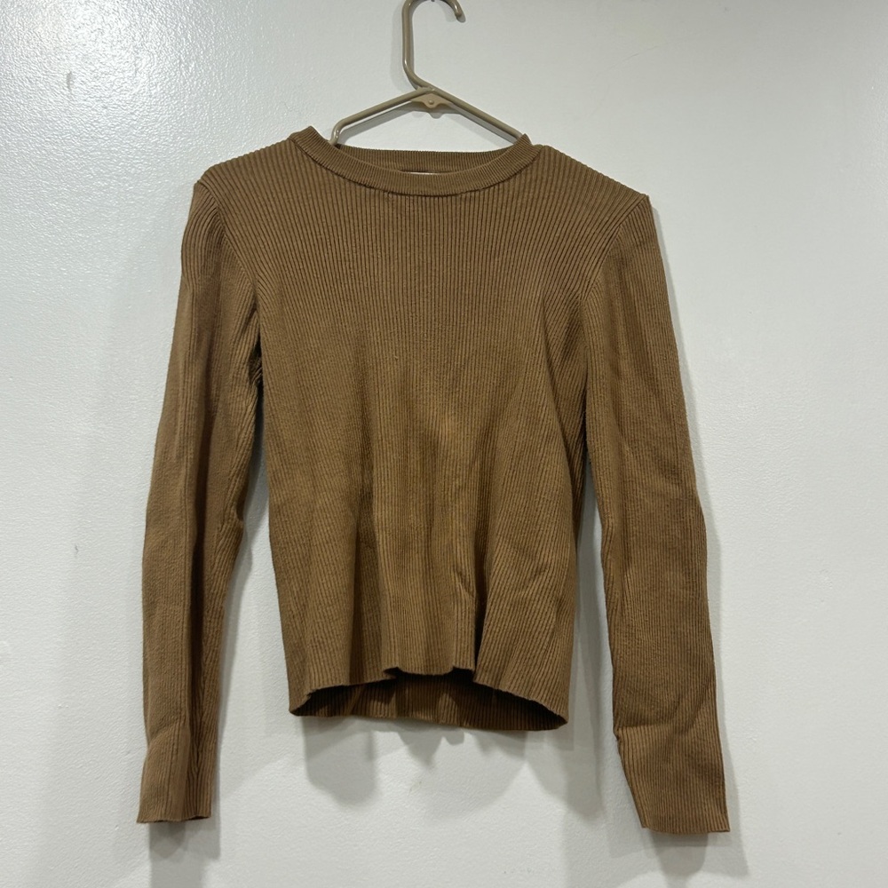 Brown Ribbed Long Sleeve Top